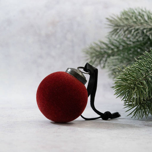 Velvet Covered Glass Bauble - Wine