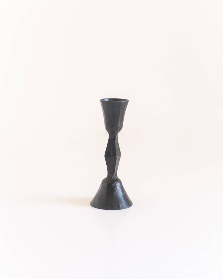 Low Diamond Hand-Forged Iron Candle Stand: Brass Finish