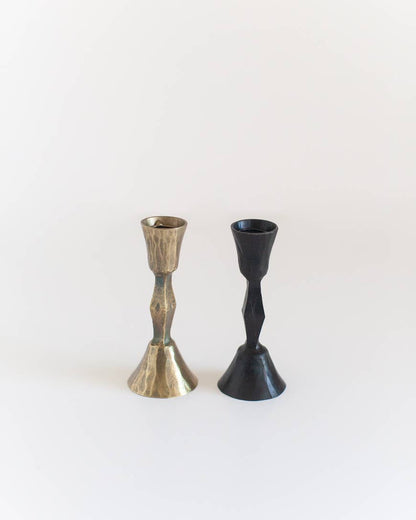 Low Diamond Hand-Forged Iron Candle Stand: Brass Finish