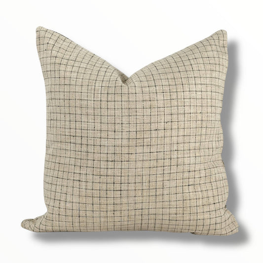 Oscar | Beige Black WIndowpane Classic Pillow by Oliver and Rust