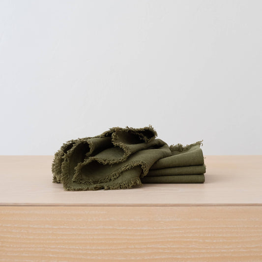 Hand-Made Linen Napkin Terra Fringe / BALSAM GREEN