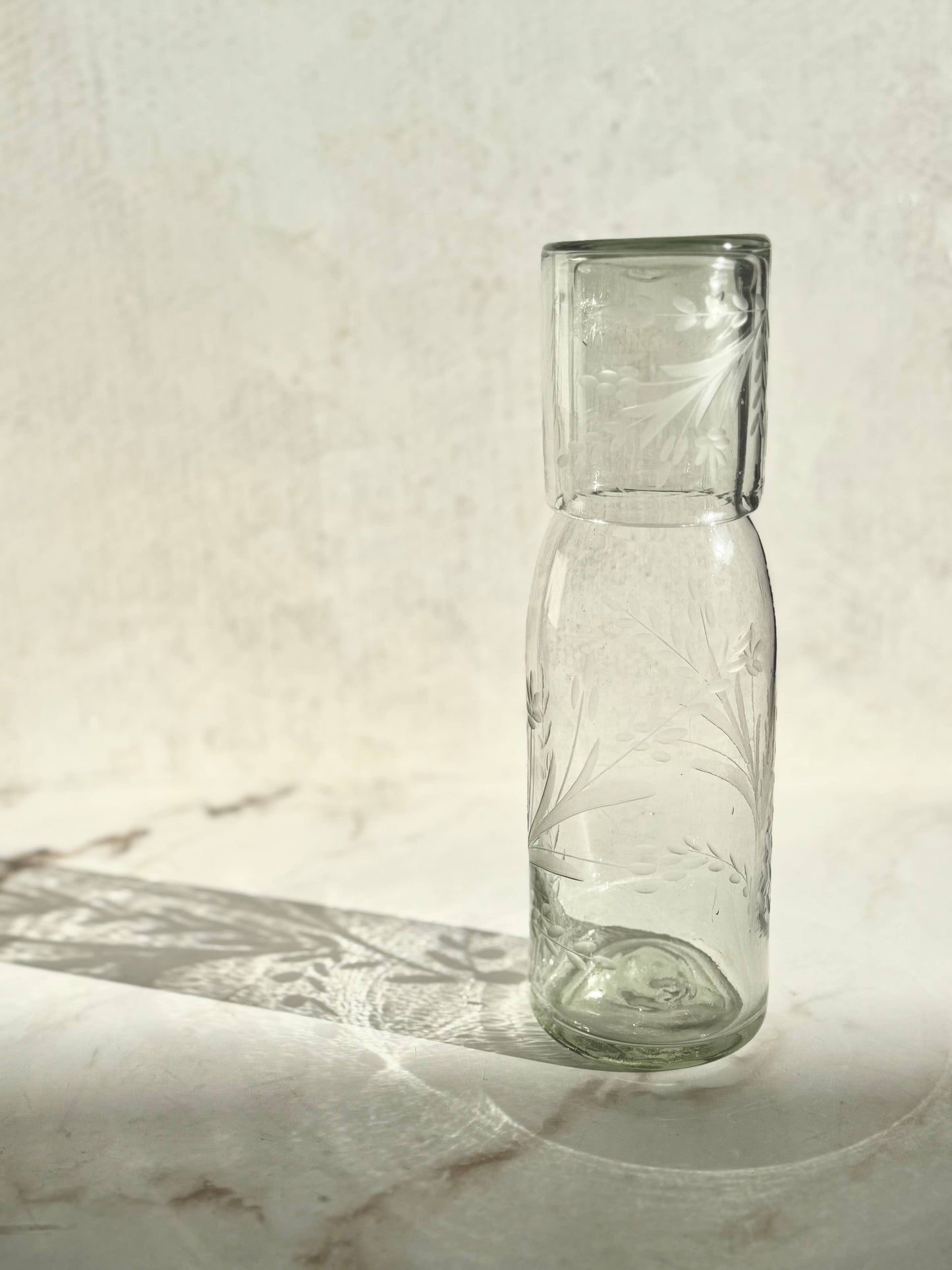 Etched Tall Carafe and Glass Set