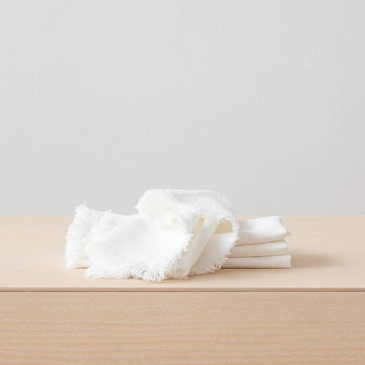 Hand-Made Linen Napkin Terra Fringe - OPTICAL WHITE