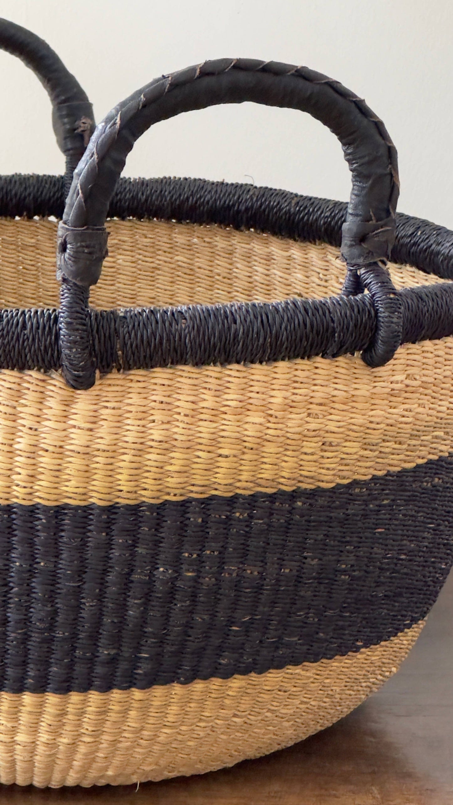 Handwoven African Catch-All Basket – Natural with Black
