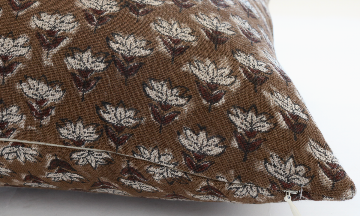 Alder Block Print Floral Pillow : 20" X 20"