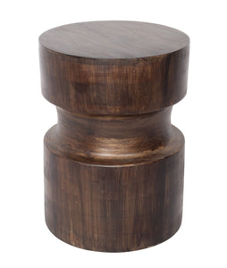 Handmade Mango Wood Drum Side End Table, Brown