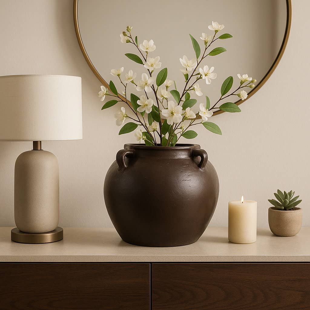 4-Handle Textured Decorative Vase