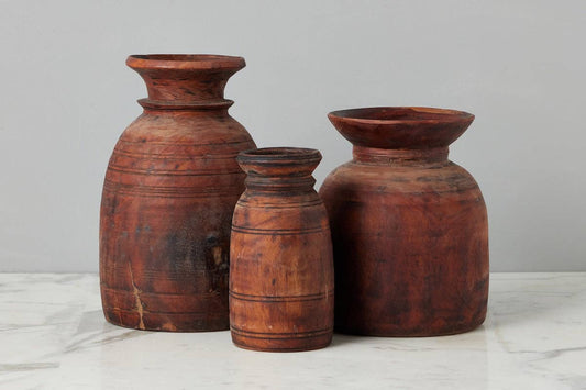 Vintage Wood Jug Vase, Large