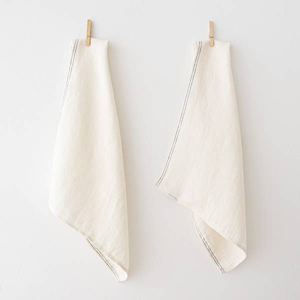 Linen Tea Towels Off White Navy Antico Nove: Off White/Navy