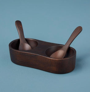 Salt & Pepper Cellar w/ Spoons - Ebony Teak
