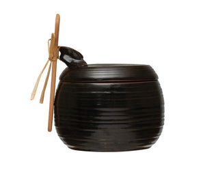 Stoneware Jar with Lid and Wood Spoon