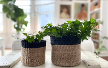 Load image into Gallery viewer, Basket - Natural + Black Tabletop Catch All
