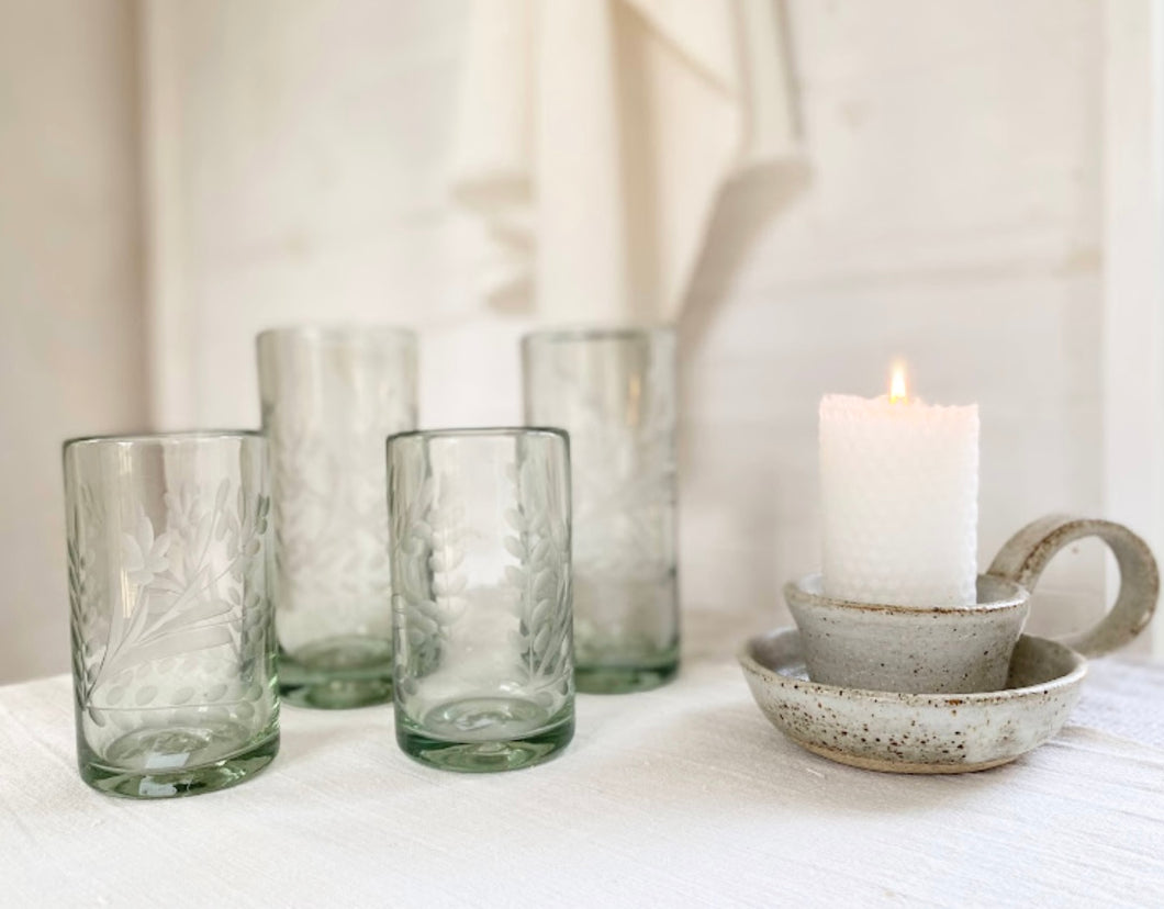 Etched Drinking Glass / 2 Sizes