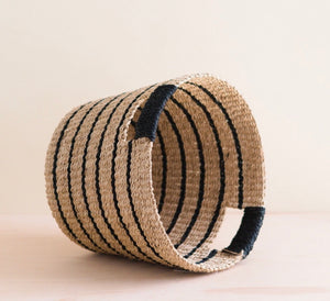 Basket - Black + Natural Striped Taperd Basket