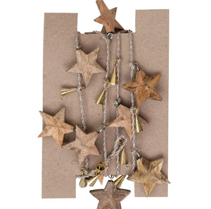 Wood Star Garland with Metal Bells