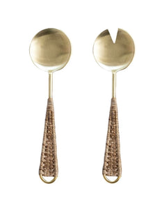 Stainless Steel & Rattan Salad Servers