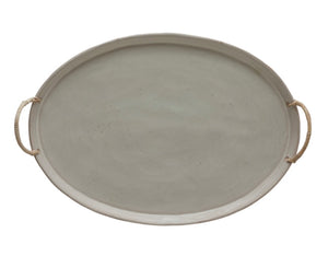Emma Stoneware Platter w/Rattan Wrapped Handles