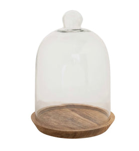 Glass Cloche with Mango Wood Base