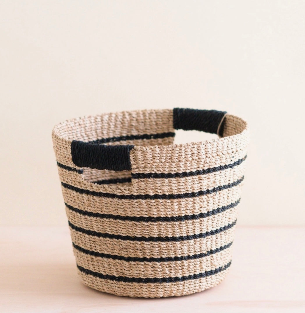 Basket - Black + Natural Striped Taperd Basket