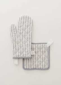 Linen Oven Mitt + Pot Holder - Blue