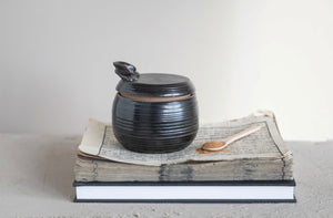 Stoneware Jar with Lid and Wood Spoon