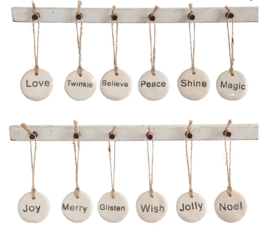 Stoneware Tag Ornaments - Assorted Sayings
