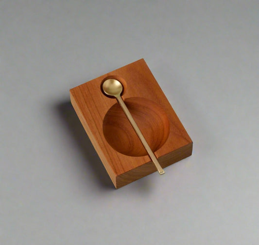 Salt Cellar - Teak Salt Cellar with Gold Spoon |