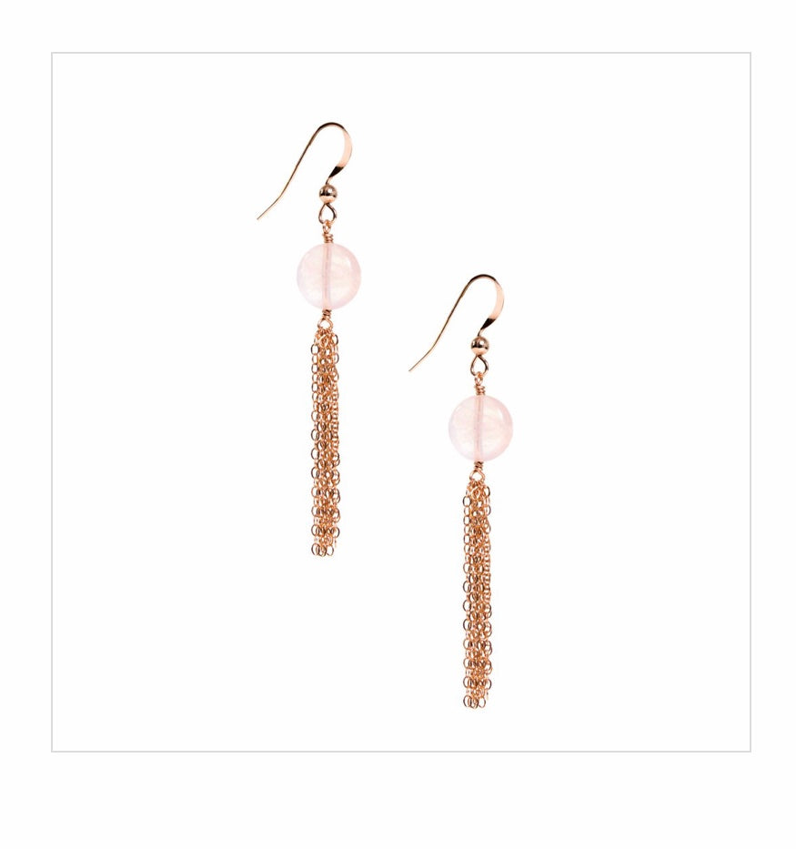 Applepear Jewelry - Rose Quartz Tassel Dangle