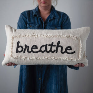Embroidered Cotton Pillow "Breathe"