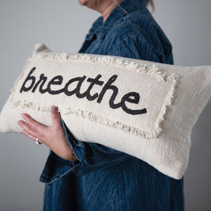 Embroidered Cotton Pillow "Breathe"