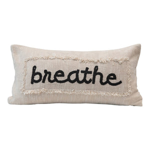 Embroidered Cotton Pillow "Breathe"